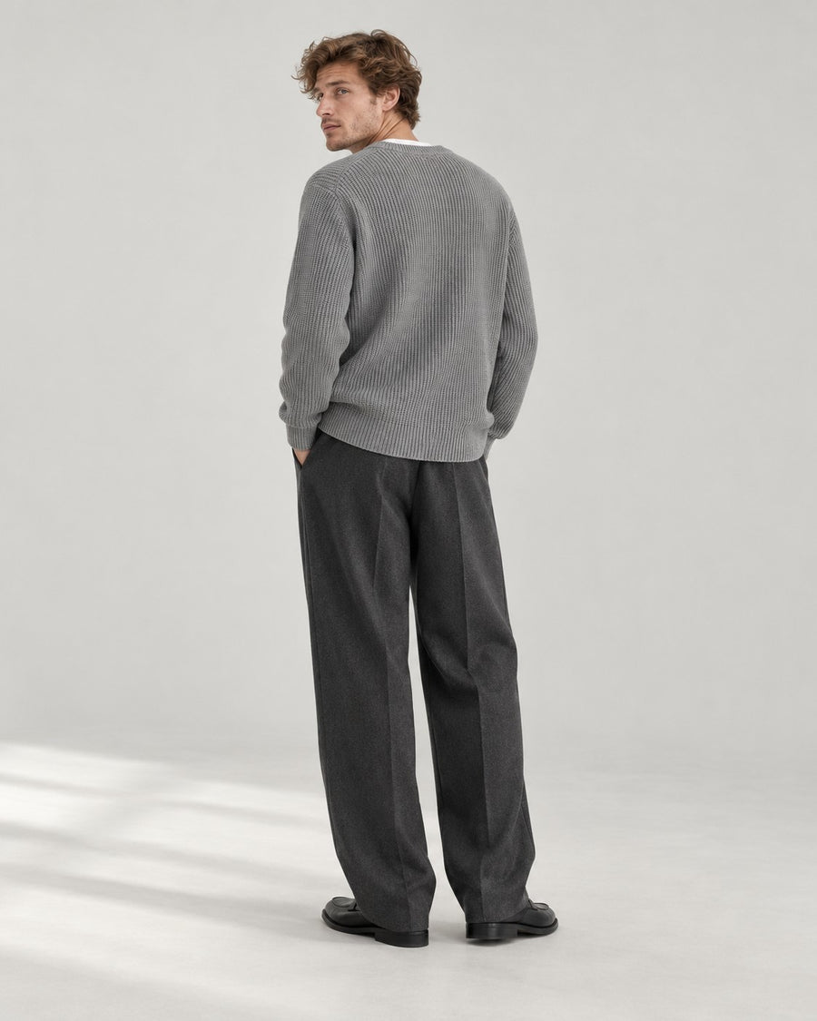 Sableau Ribbed Cotton Crew Knit in Grey