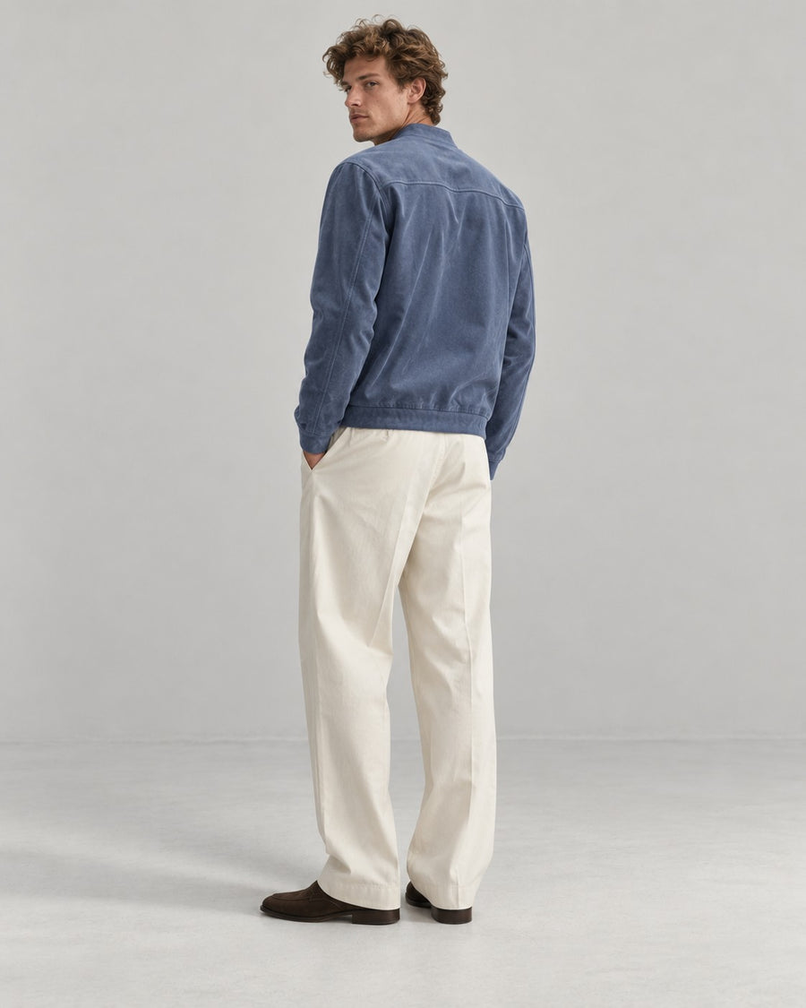 Sableau Suede-Look Zip Shirt Jacket in Blue Grey