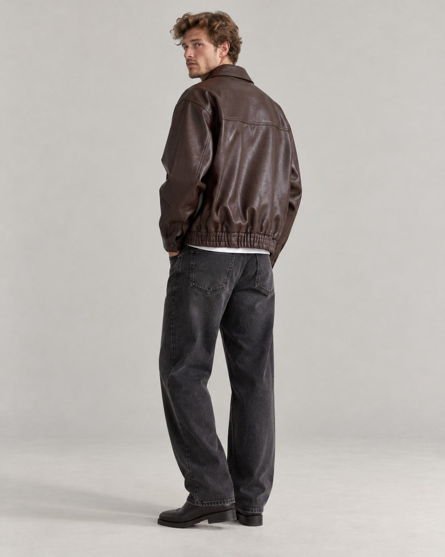 Sableau Oversized Leather-Look Jacket in Coffee