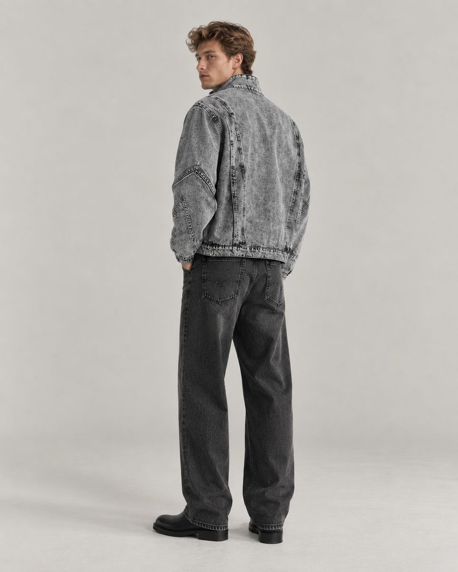 Sableau Acid-Wash Denim Zip Jacket in Grey
