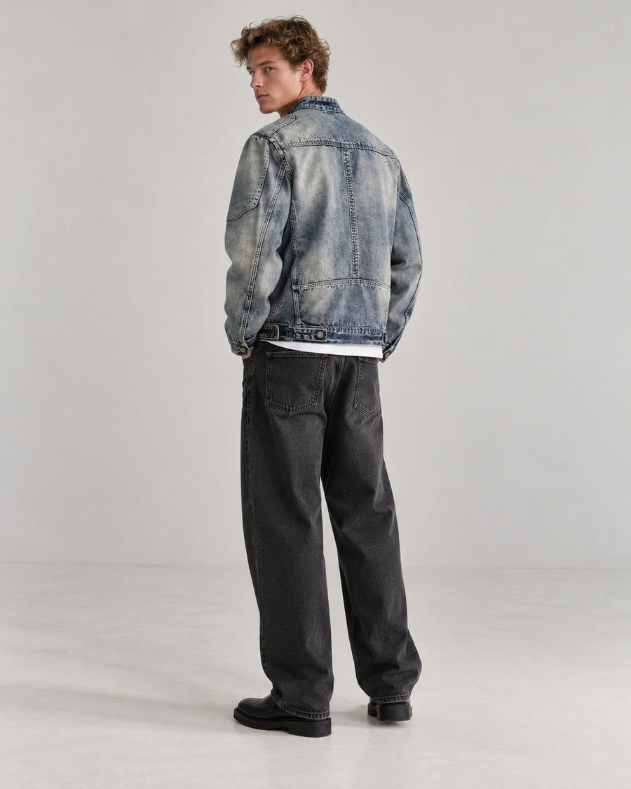 Sableau Washed Denim Moto Jacket in Blue