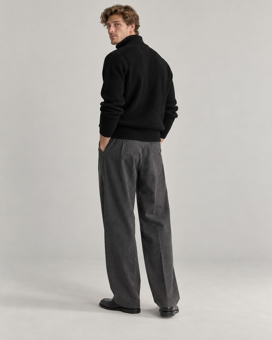 Sableau Ribbed Quarter-Zip Knit in Black