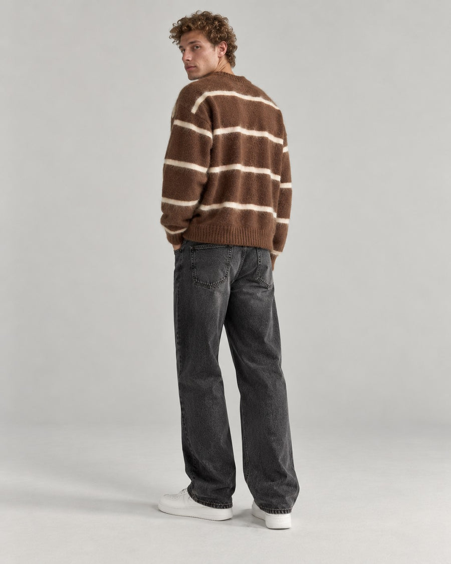 Sableau Striped Mohair-Look Crew in Brown