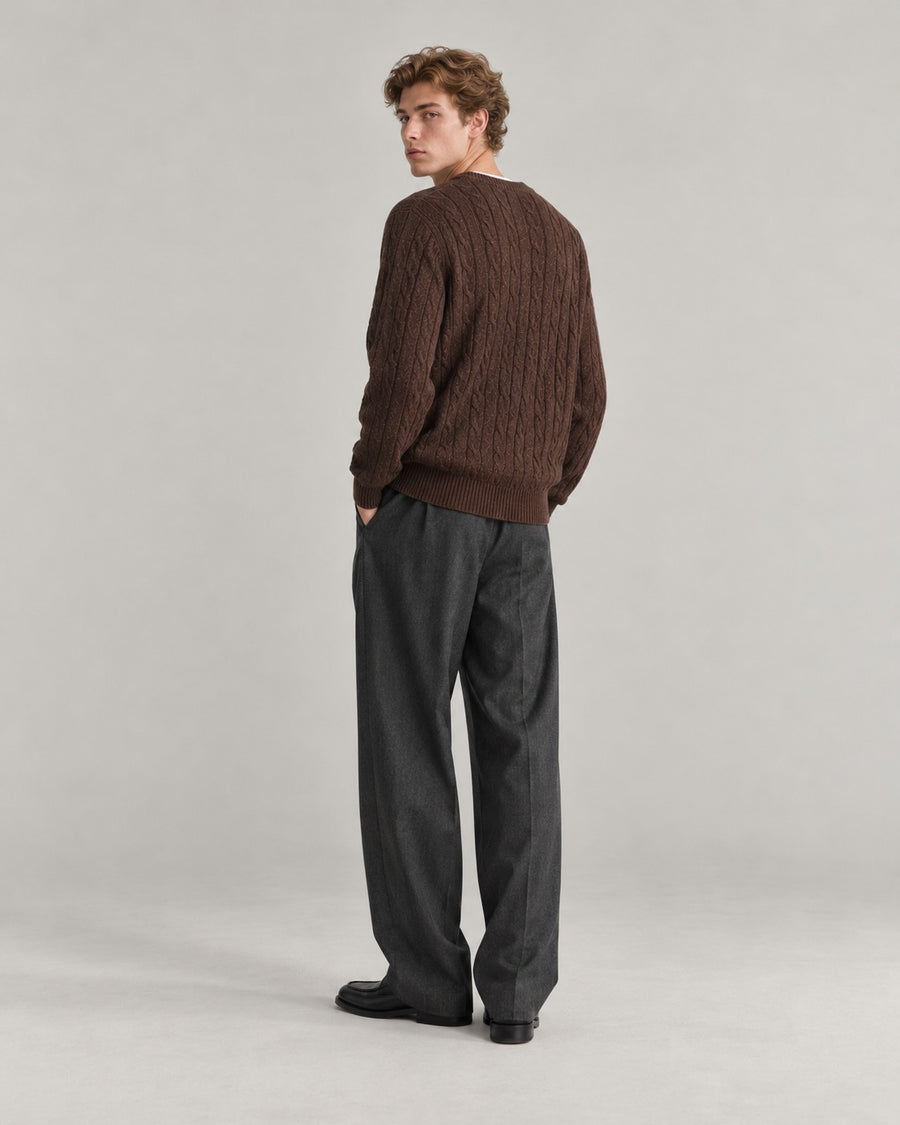 Sableau Cable V-Neck Knit in Coffee