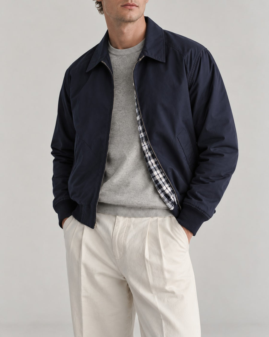 Sableau Check-Lined Harrington in Navy