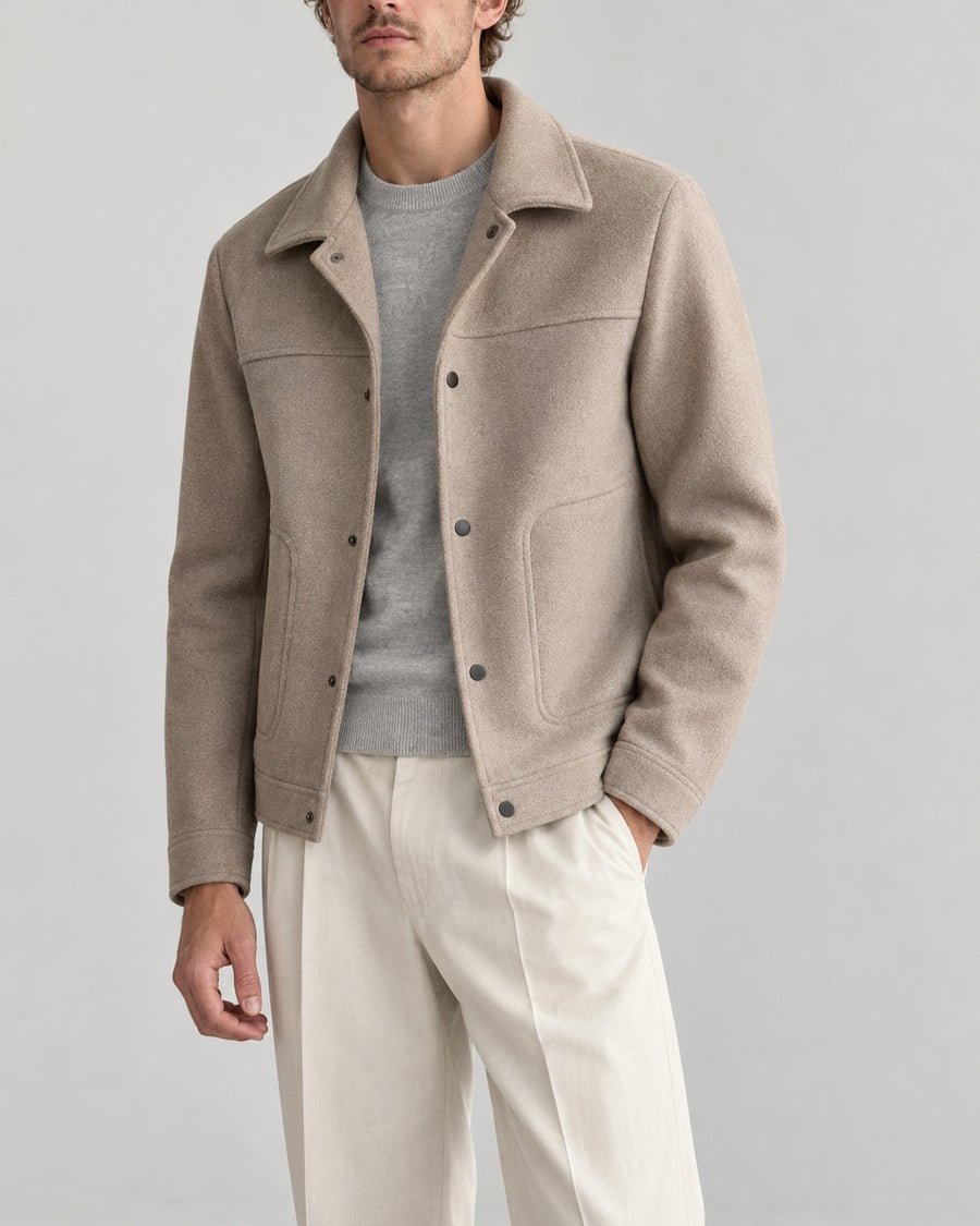 Sableau Wool-Blend Trucker Jacket in Camel