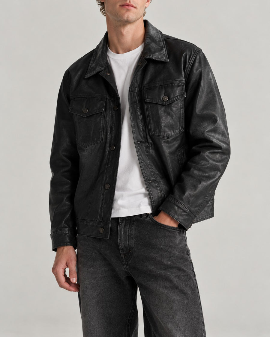 Sableau Leather Shirt Jacket in Black
