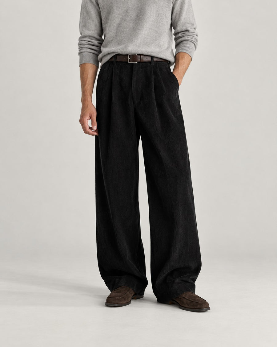 Sableau Corduroy Wide Trousers in Black