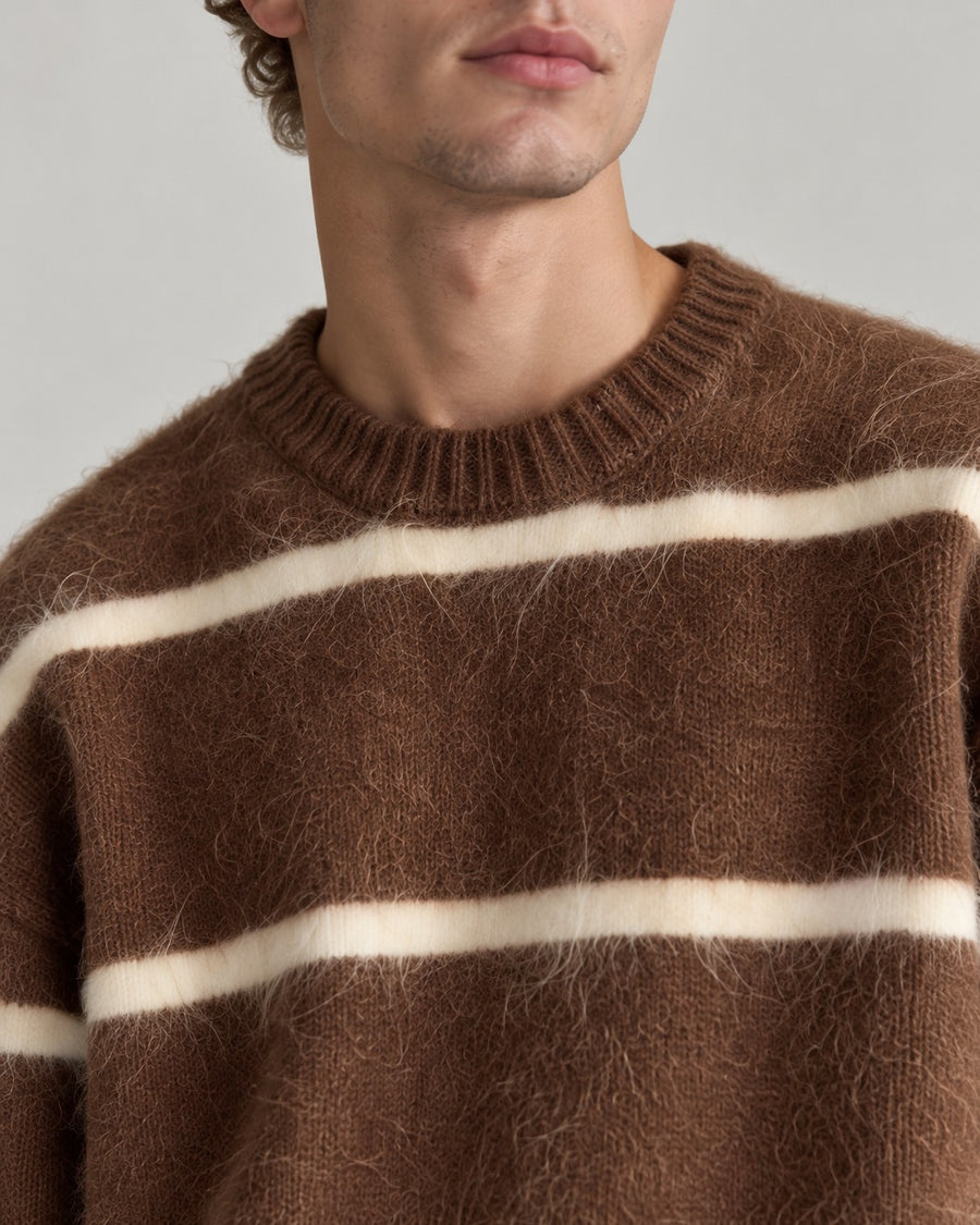 Sableau Striped Mohair-Look Crew in Brown