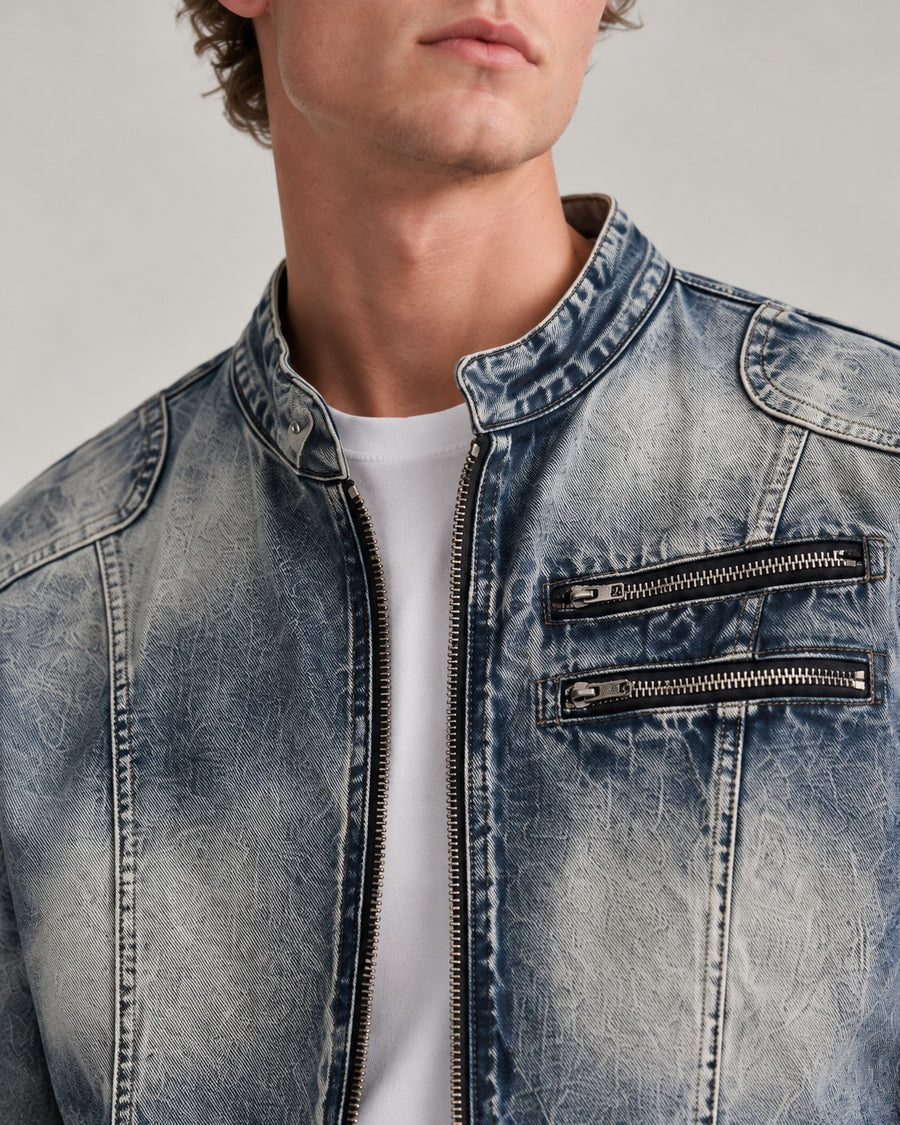 Sableau Washed Denim Moto Jacket in Blue