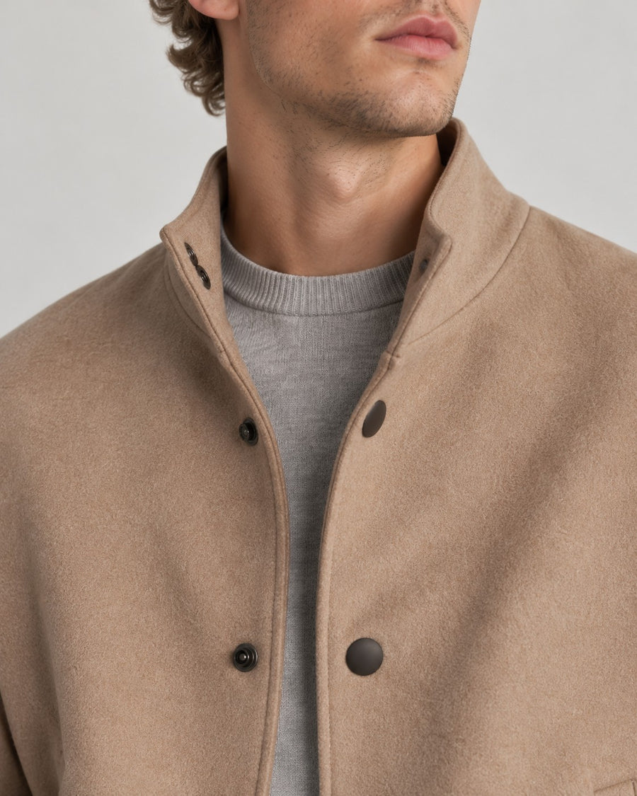 Sableau Wool Stand-Collar Bomber in Camel