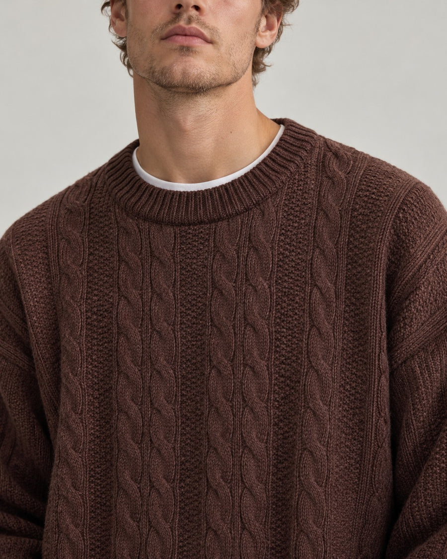Sableau Cable Crew Knit in Beige