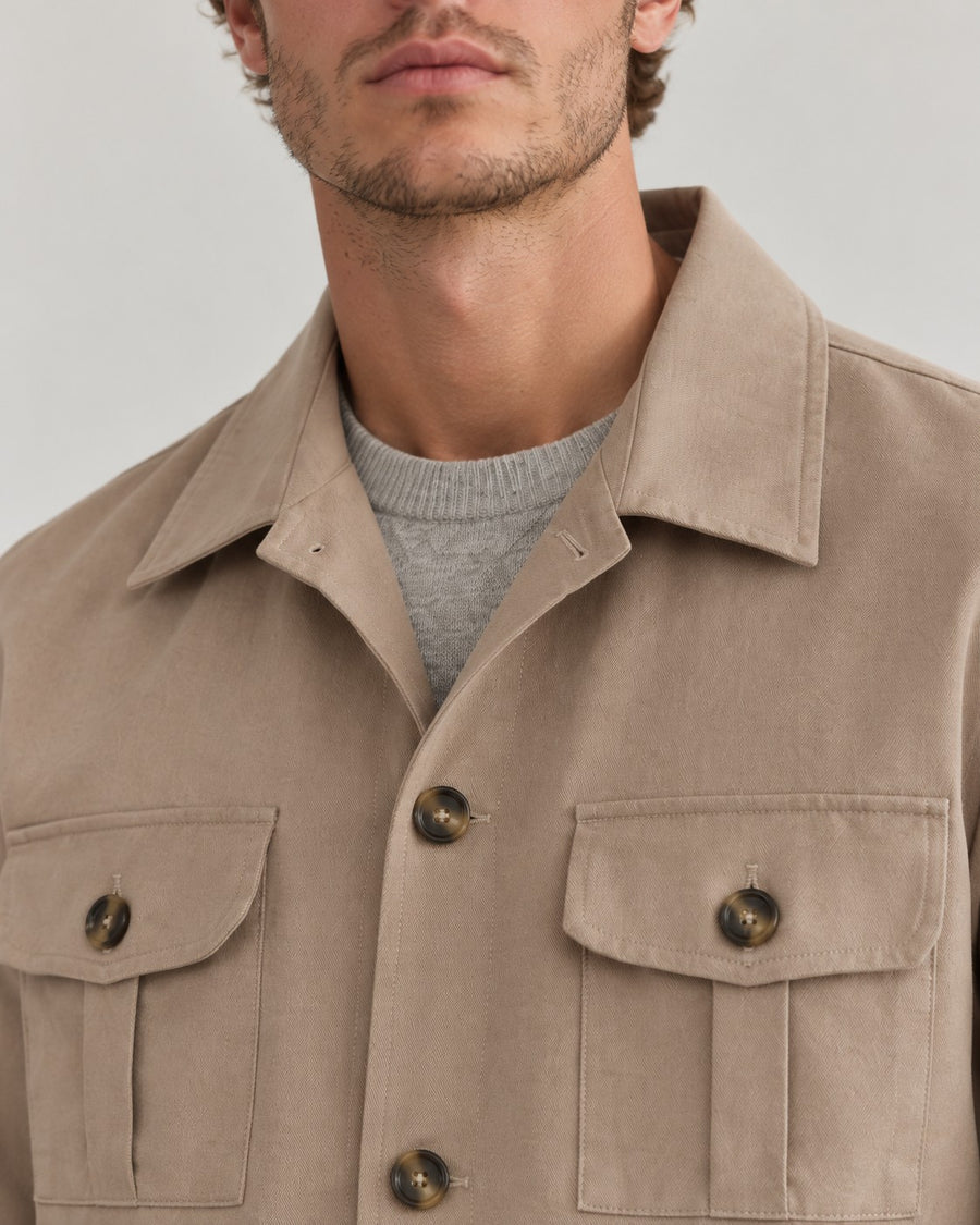 Sableau Four-Pocket Overshirt Jacket in Taupe