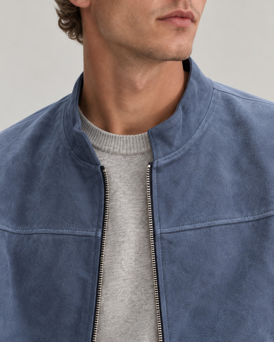 Sableau Suede-Look Zip Shirt Jacket in Blue Grey