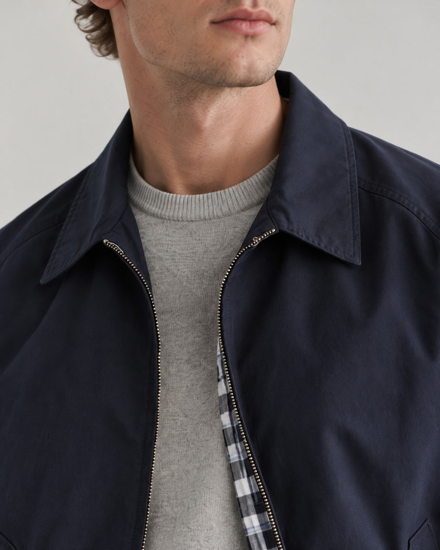 Sableau Check-Lined Harrington in Navy