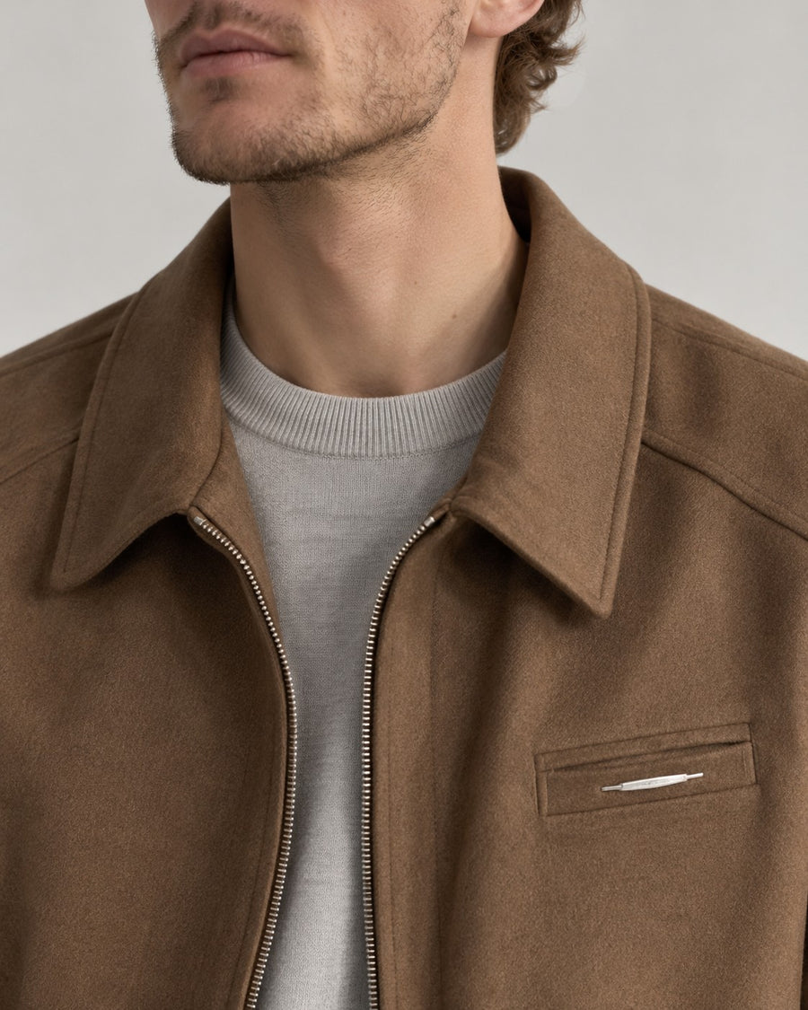 Sableau Wool-Blend Harrington in Brown