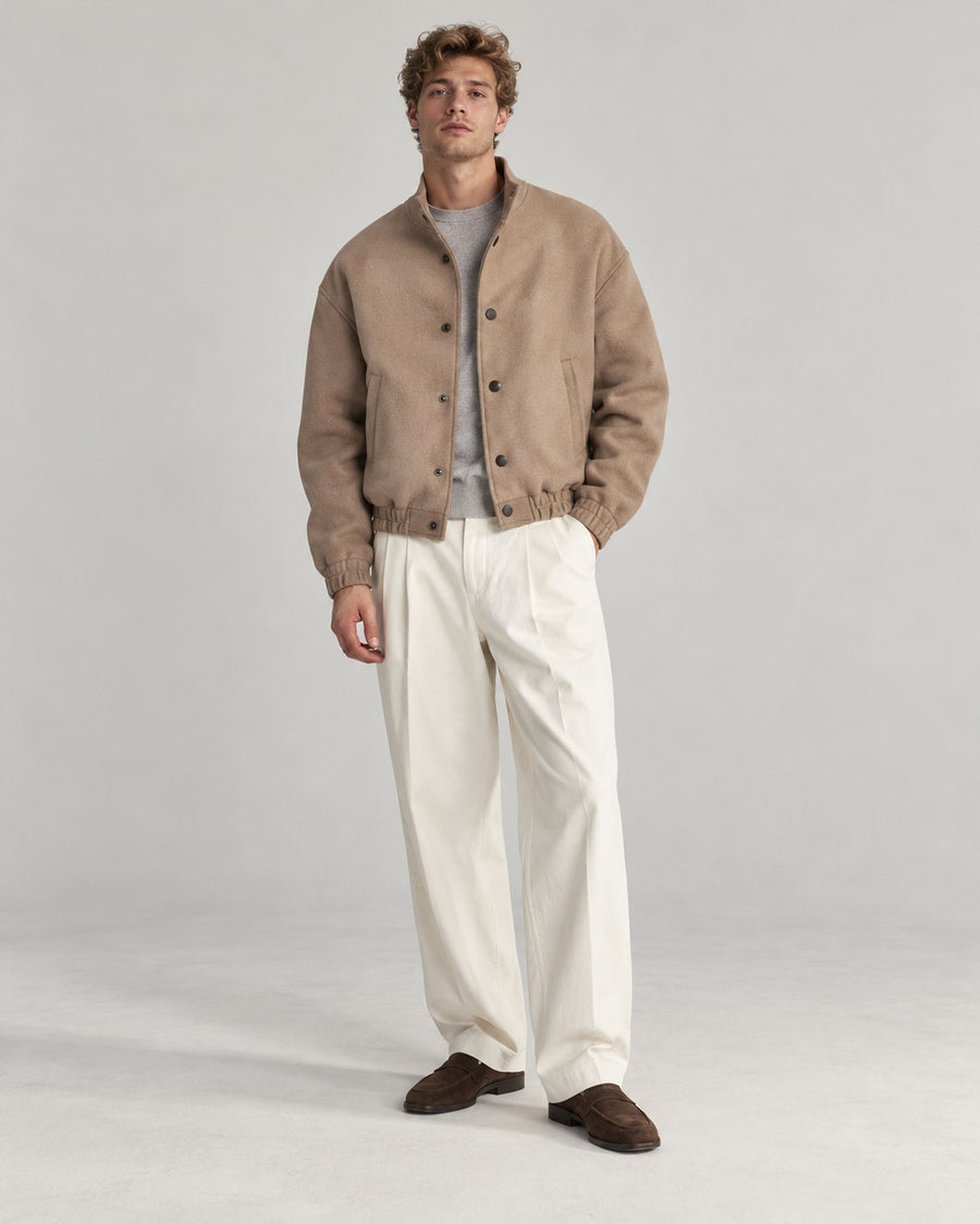 Sableau Wool Stand-Collar Bomber in Camel