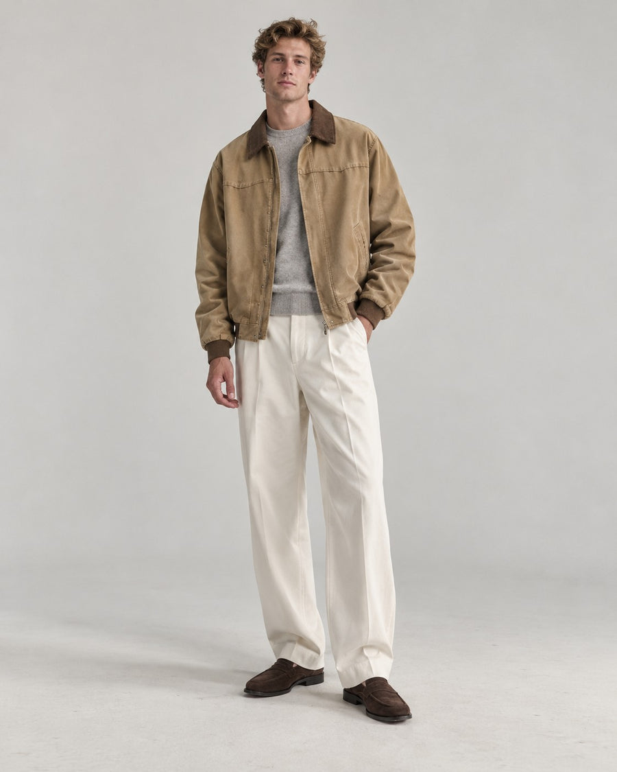 Sableau Corduroy-Collar Work Jacket in Khaki