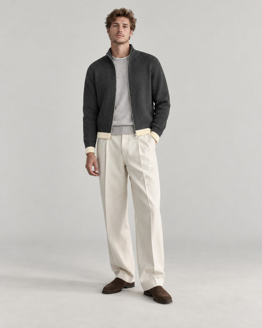 Sableau Contrast-Trim Zip Knit Jacket in Charcoal