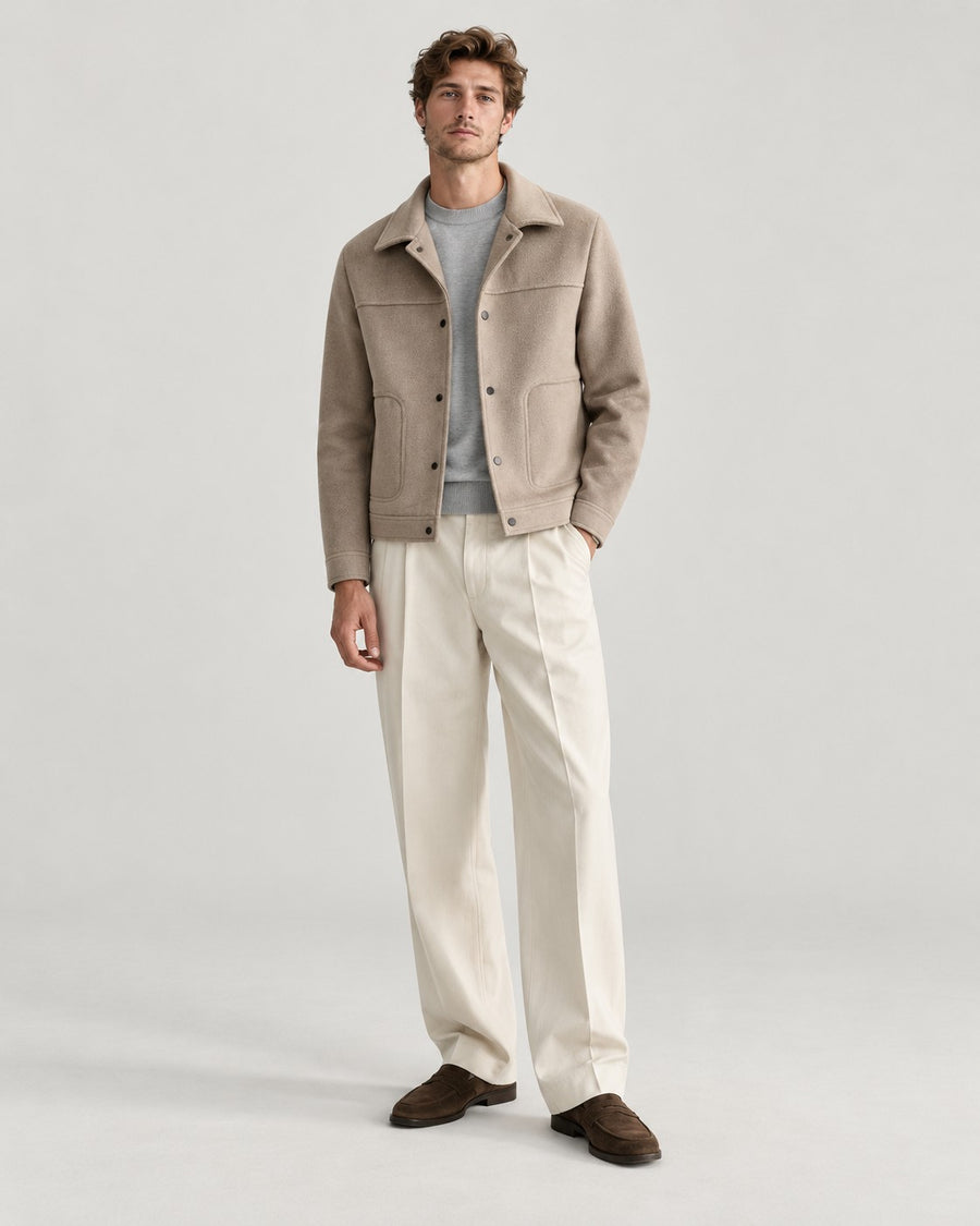 Sableau Wool-Blend Trucker Jacket in Camel