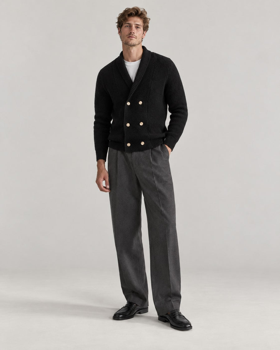 Sableau Double-Breasted Knit Cardigan in Black