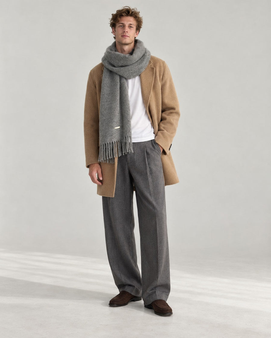 Sableau Fringed Wool-Blend Scarf in Grey