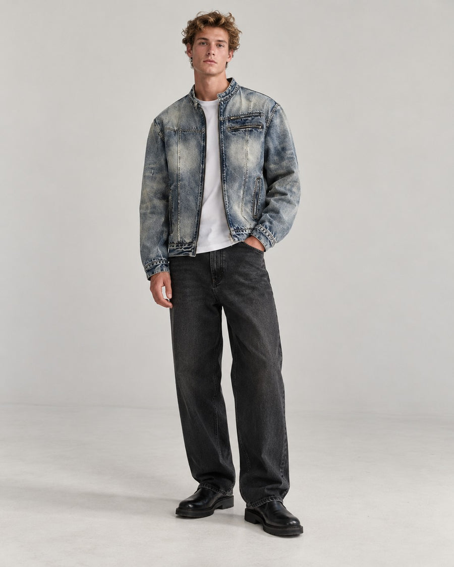Sableau Washed Denim Moto Jacket in Blue