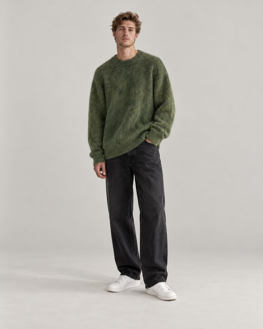 Sableau Mohair-Look Oversized Crew in Green
