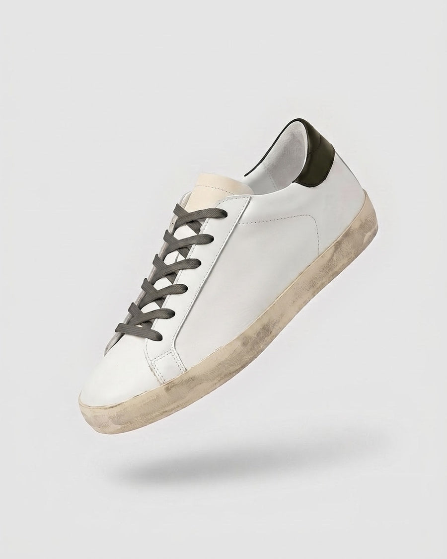 Sableau Star Sneakers in Red Star — white leather, dark olive heel tab, red suede star