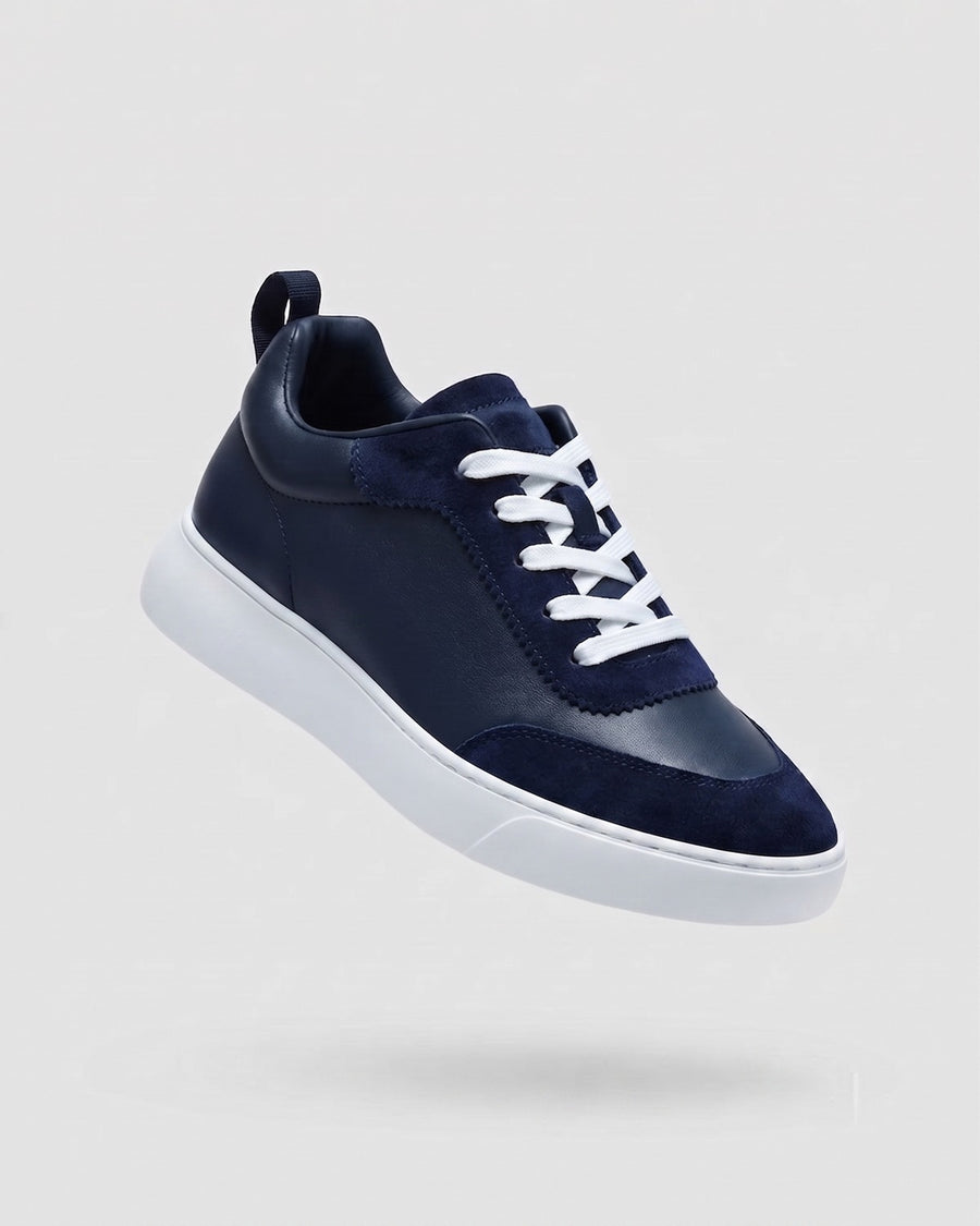 Sableau Ridged Sole Runners in Navy — low-top leather runner