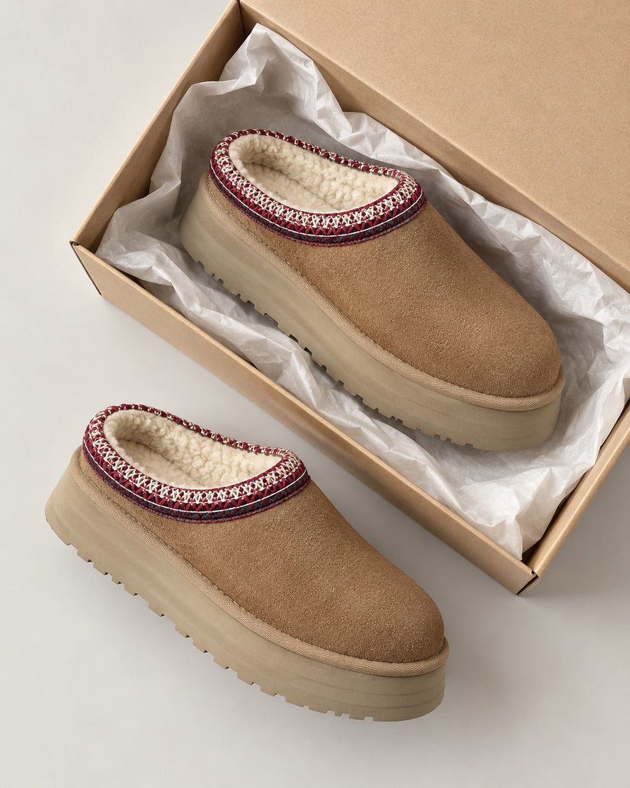 Sableau Platform Suede Slipper - Chestnut