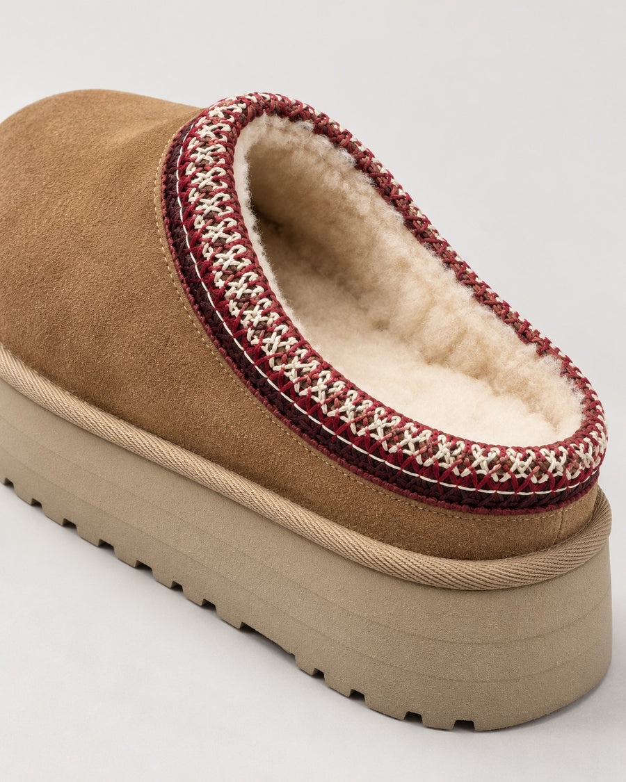 Sableau Platform Suede Slipper - Chestnut
