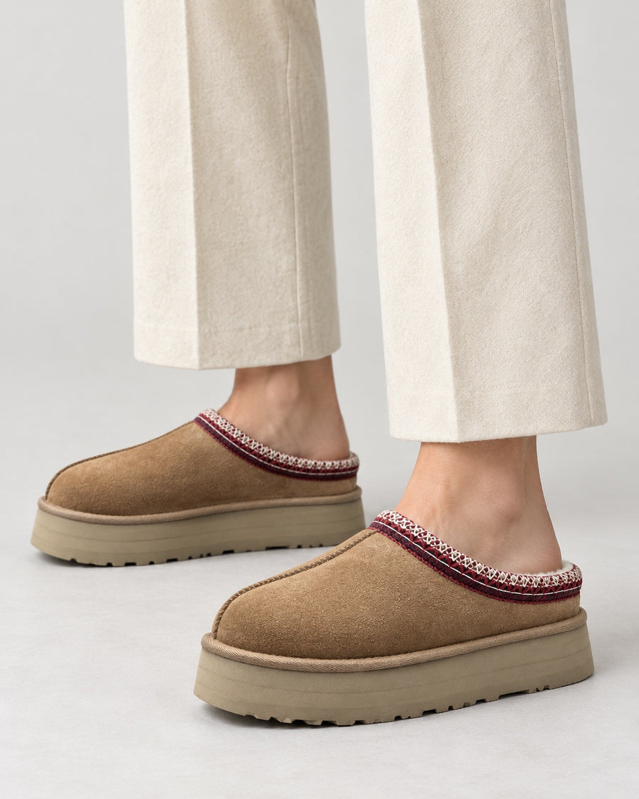 Sableau Platform Suede Slipper - Chestnut
