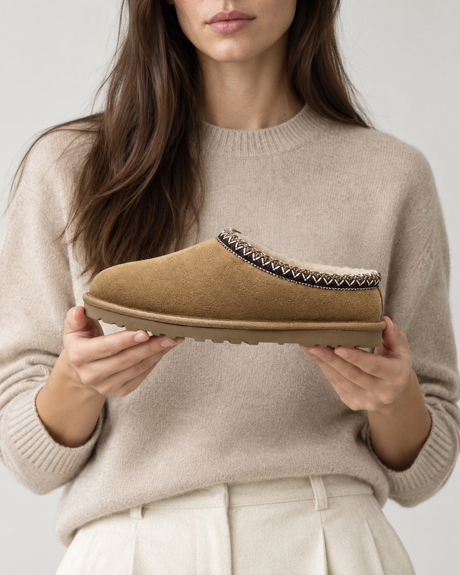 Sableau Braided Suede Slipper - Chestnut
