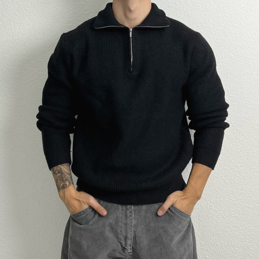Sableau Ribbed Quarter-Zip Knit in Black