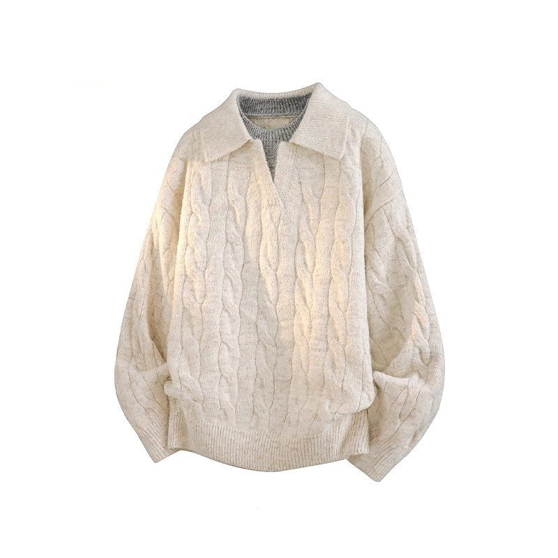 Sableau Washed Cable Knit Polo in Cream