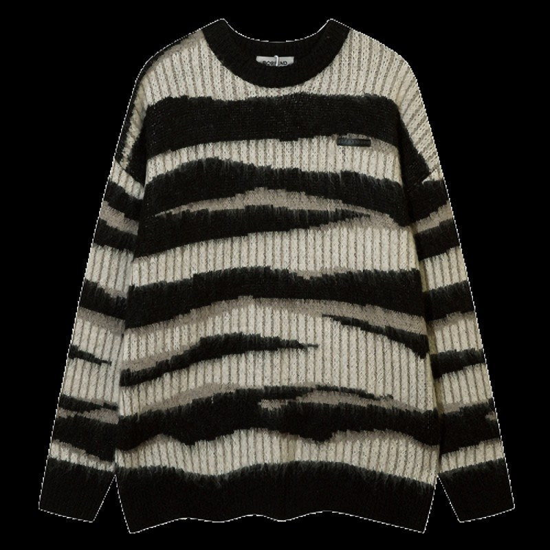 Sableau Zebra-Stripe Mohair-Look Crew in Black Stripe
