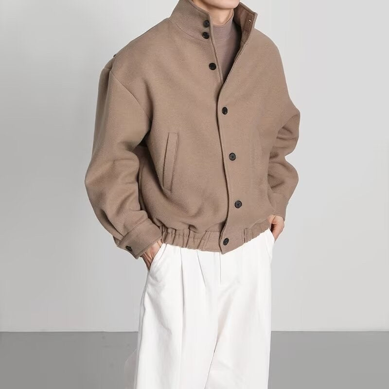 Sableau Wool Stand-Collar Bomber in Camel
