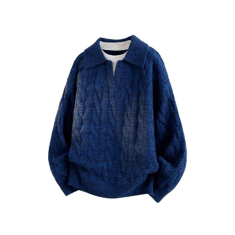 Sableau Washed Cable Knit Polo in Navy