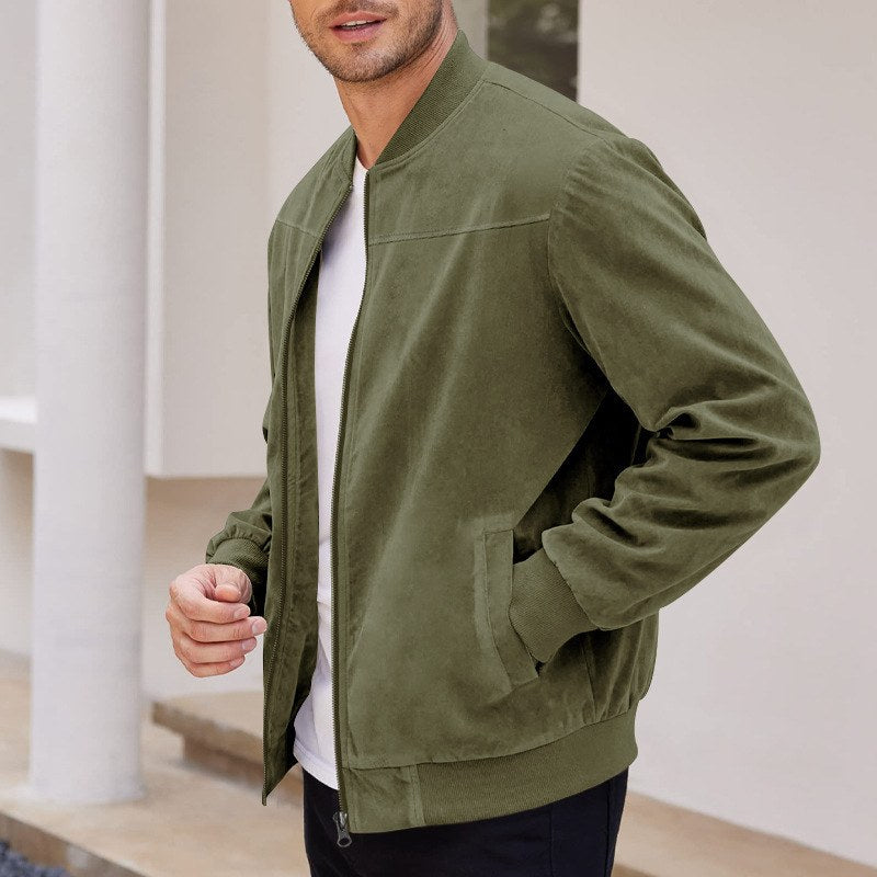 Sableau Suede-Look Zip Shirt Jacket in Army Green