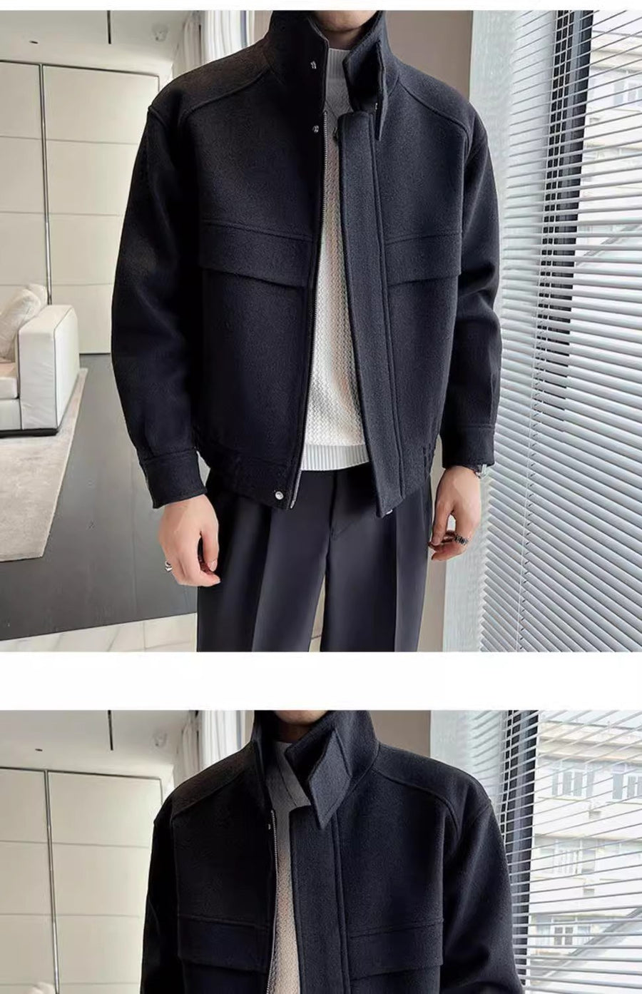 Sableau Wool-Blend Zip Jacket in Black