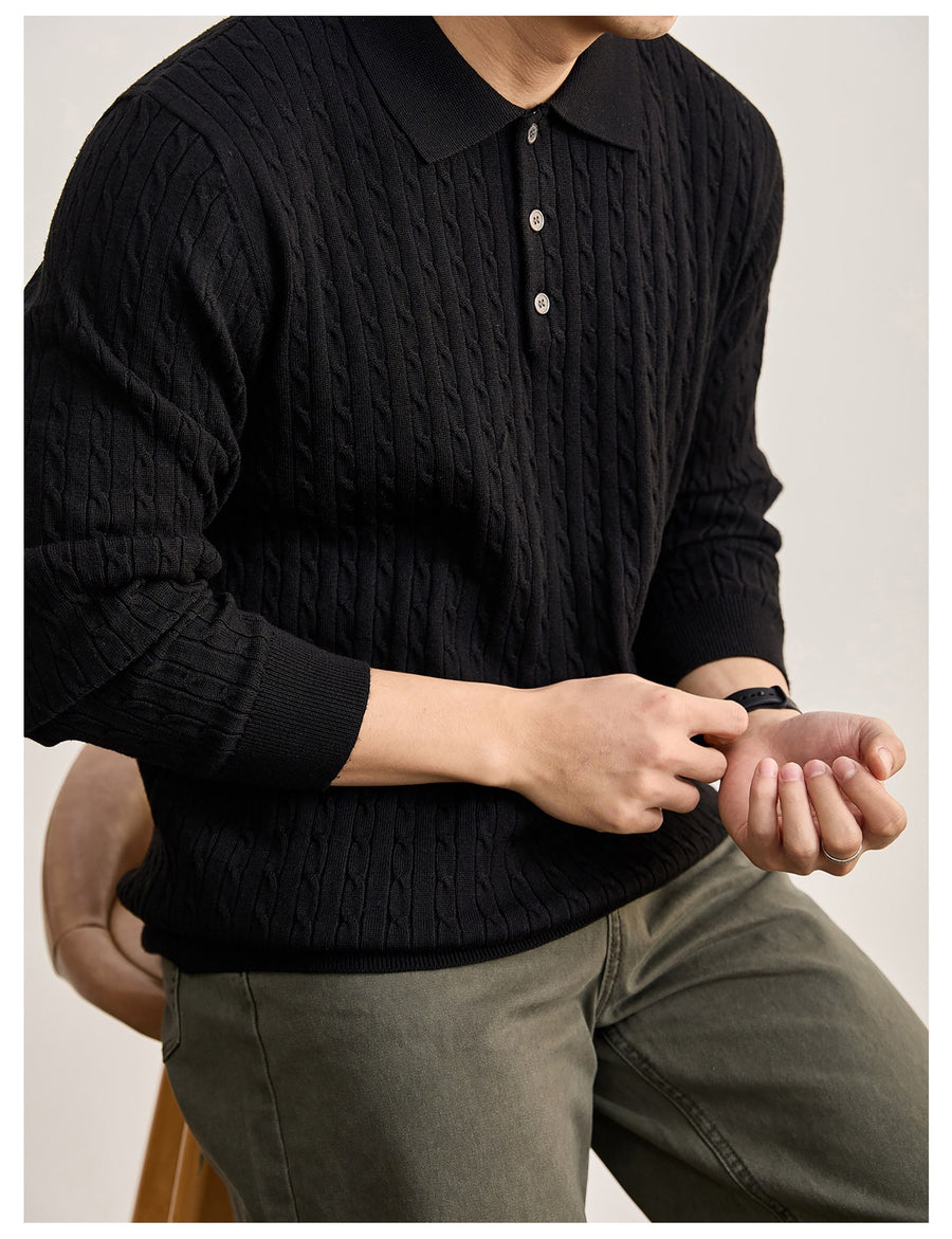 Sableau Cable Knit Polo in Black