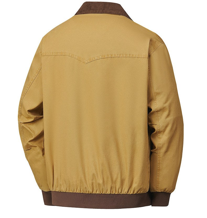 Sableau Corduroy-Collar Work Jacket in Khaki