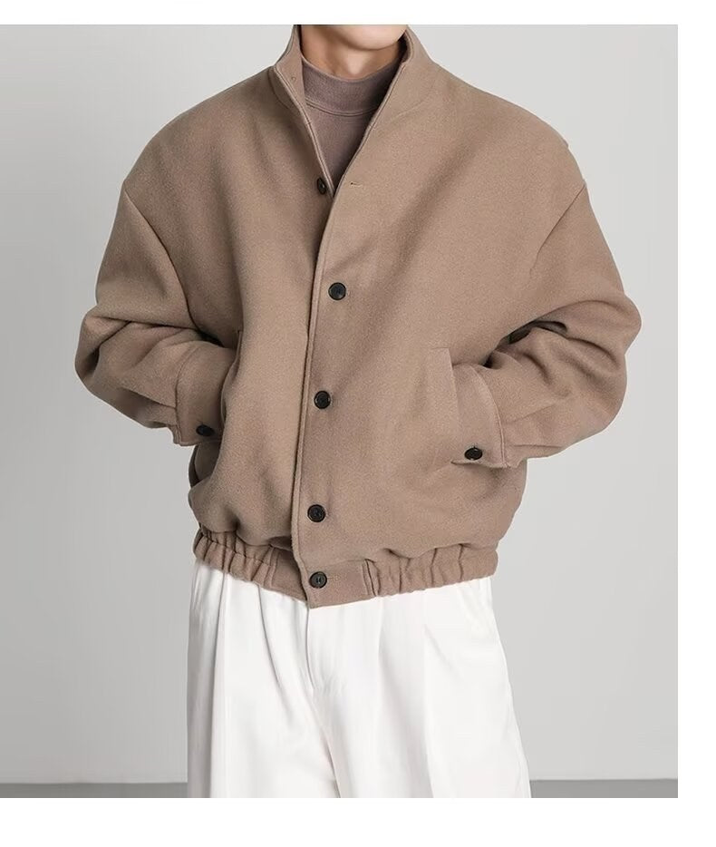 Sableau Wool Stand-Collar Bomber in Camel