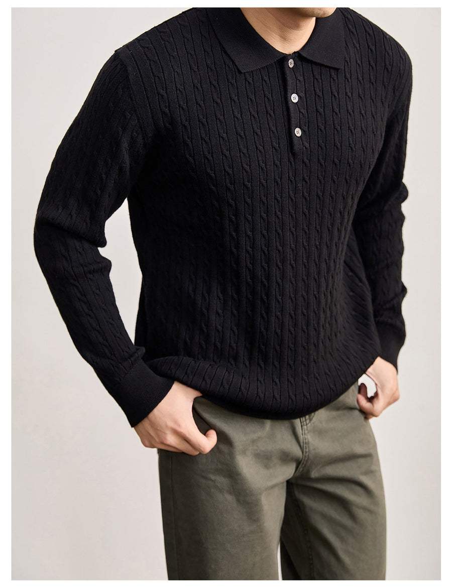 Sableau Cable Knit Polo in Black