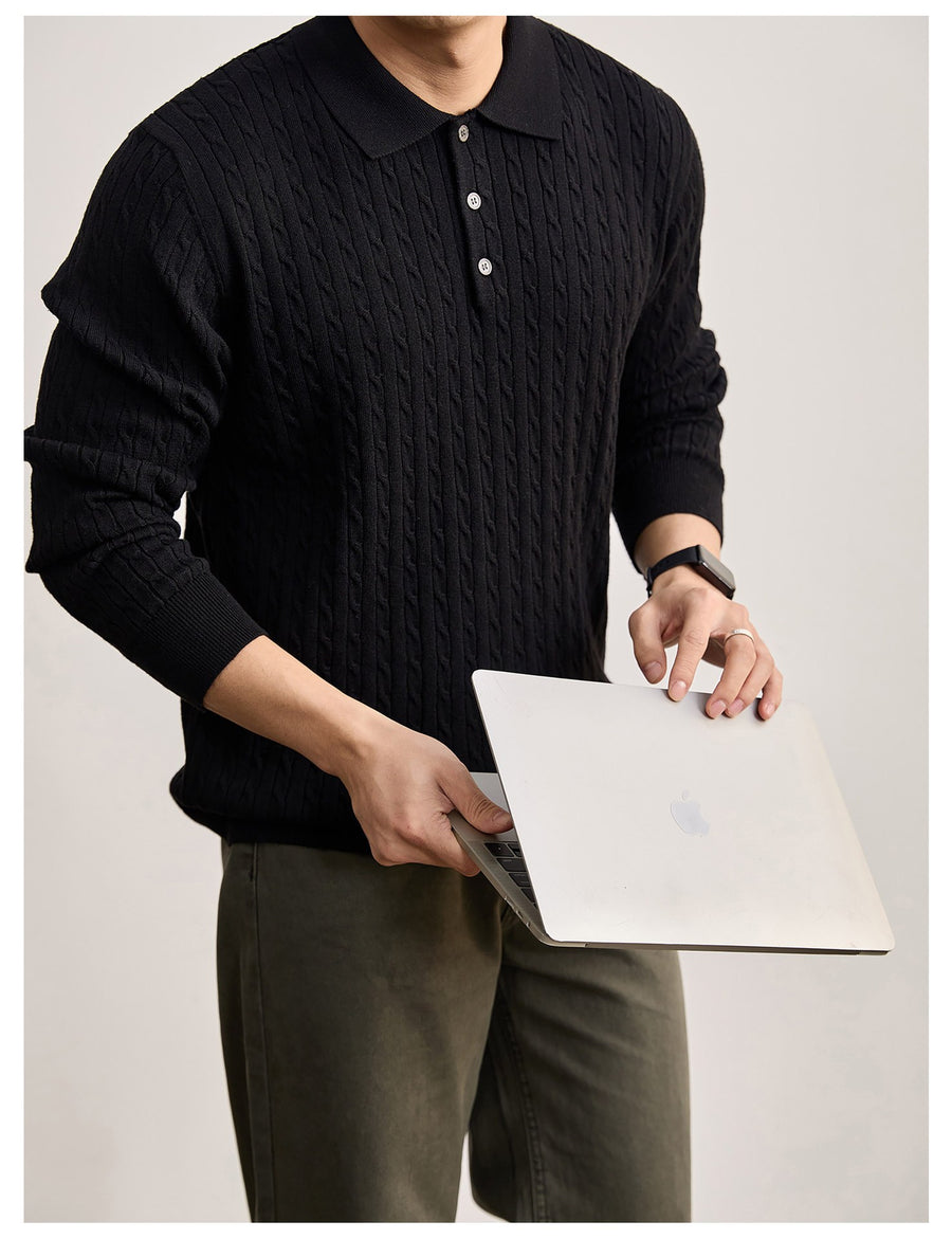 Sableau Cable Knit Polo in Black