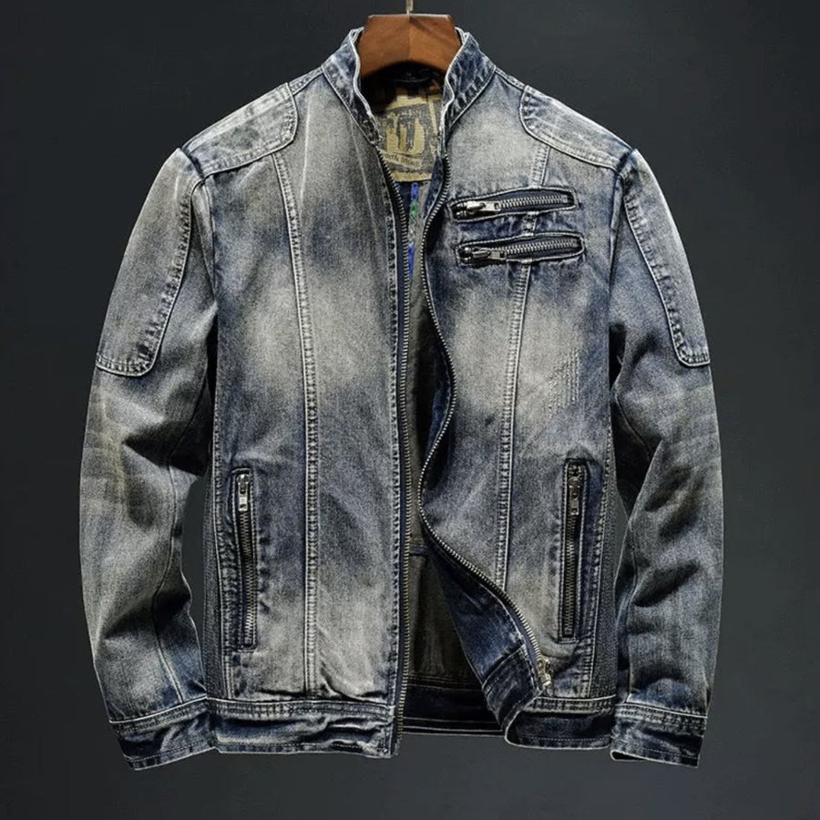 Sableau Washed Denim Moto Jacket in Blue