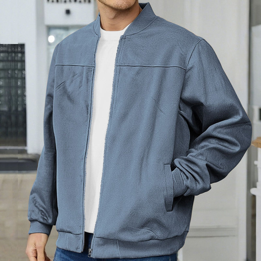 Sableau Suede-Look Bomber in Blue Grey