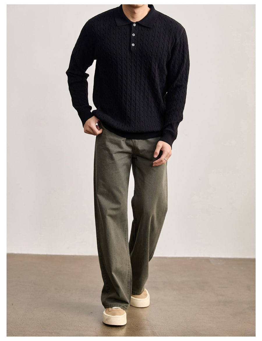 Sableau Cable Knit Polo in Black