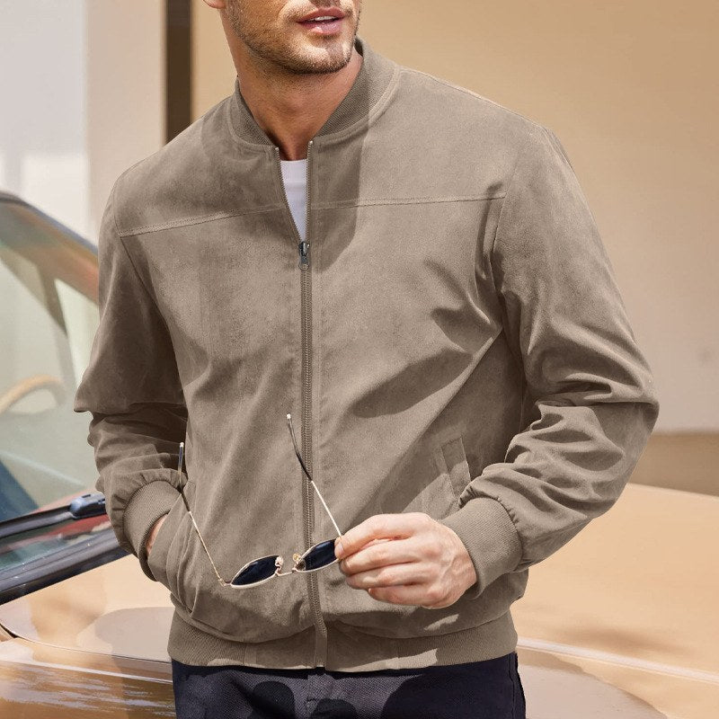 Sableau Suede-Look Zip Shirt Jacket in Khaki